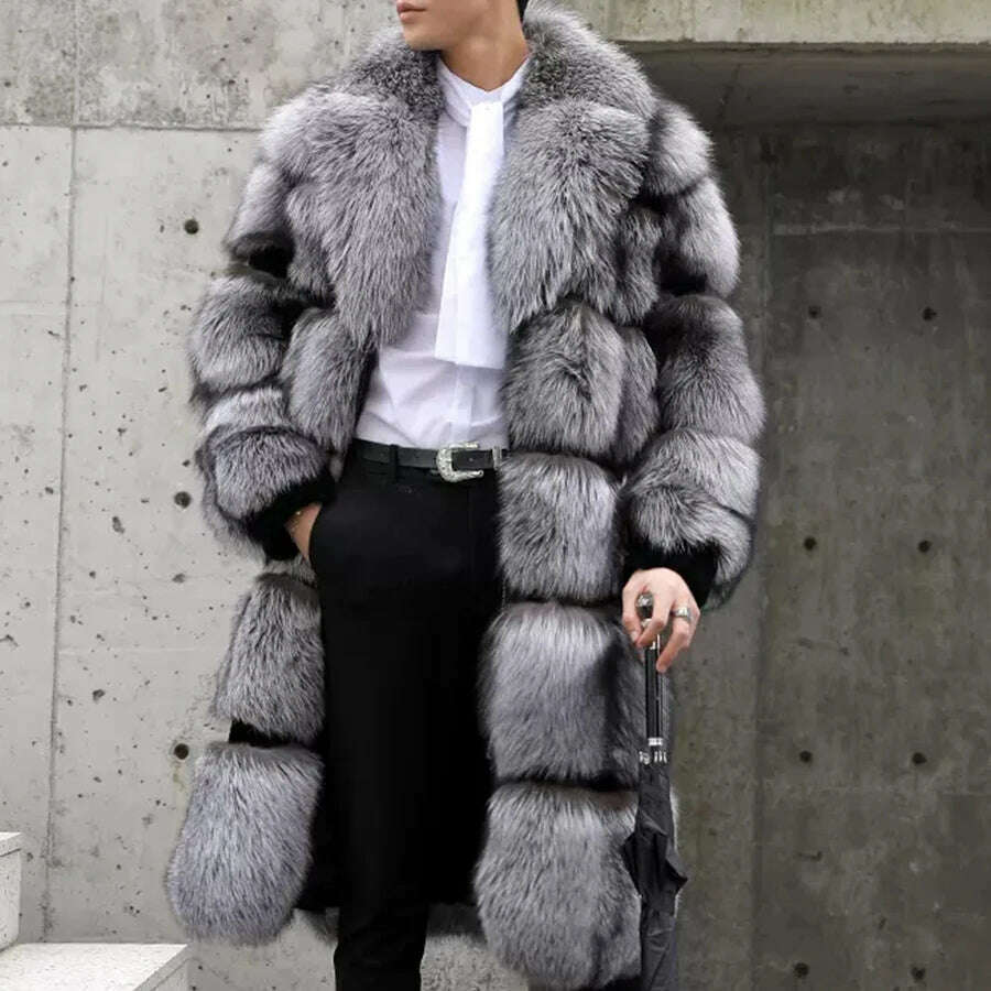 KIMLUD, 100% Natural Real Sliver Fox Fur Fashion Fur Coat Jacket Long Overcoat Men European Quality, 1 / M, KIMLUD Womens Clothes