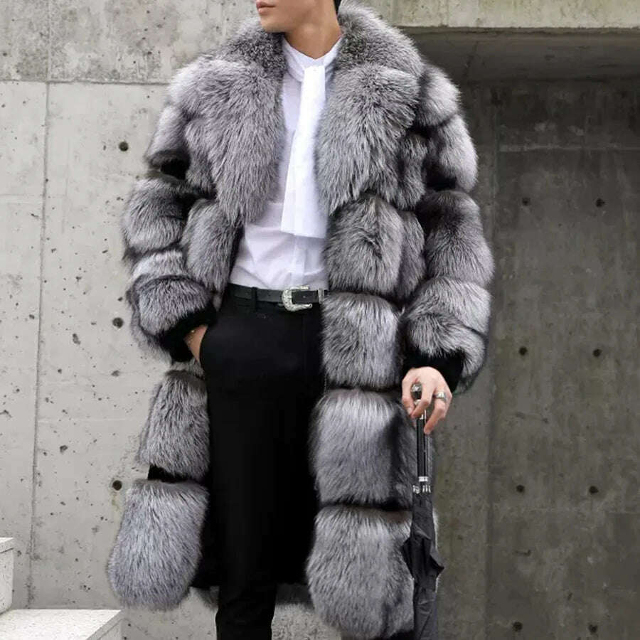 KIMLUD, 100% Natural Real Sliver Fox Fur Fashion Fur Coat Jacket Long Overcoat Men European Quality, 1 / M, KIMLUD APPAREL - Womens Clothes