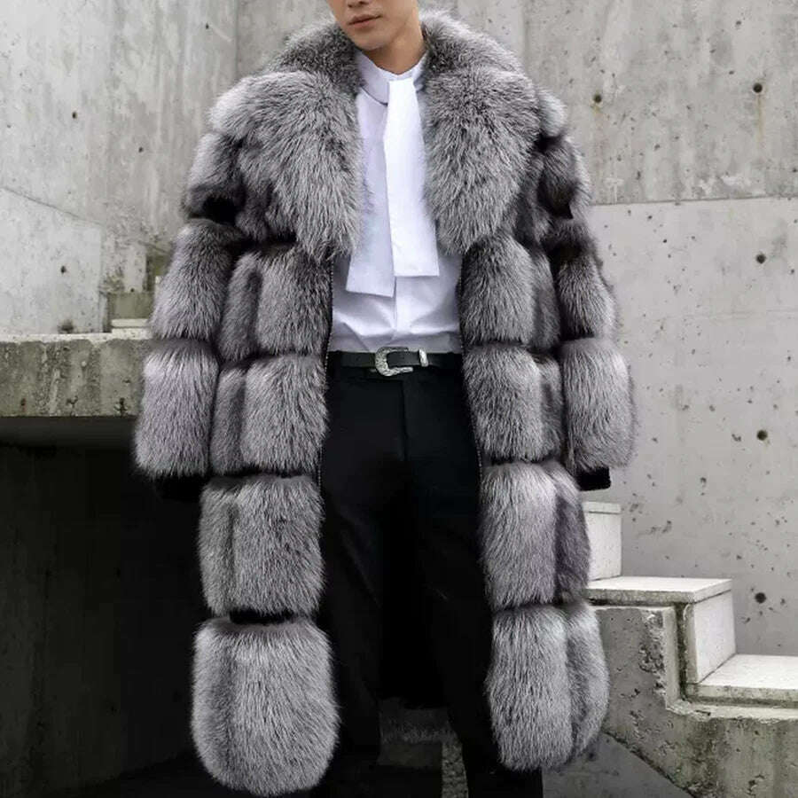 KIMLUD, 100% Natural Real Sliver Fox Fur Fashion Fur Coat Jacket Long Overcoat Men European Quality, KIMLUD Womens Clothes