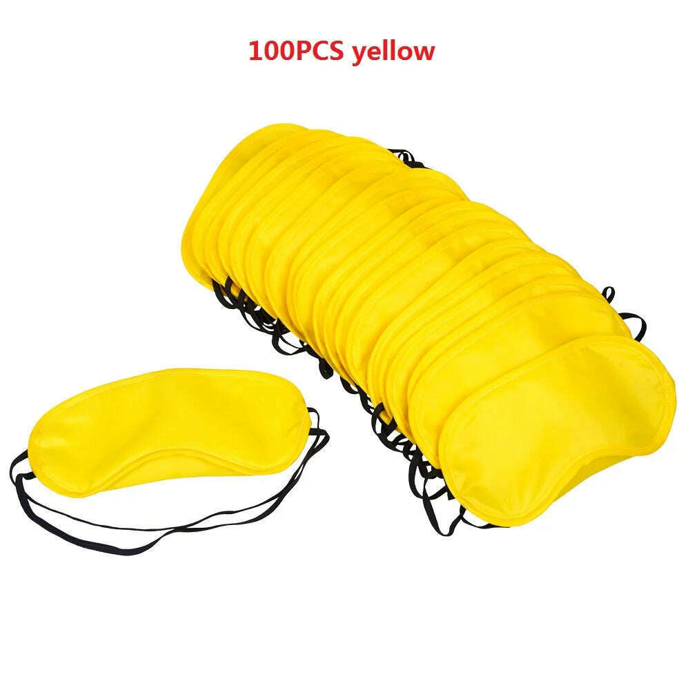 KIMLUD, 100 Pcs/Lot Gift Travel Sleeping Eye Mask Cover Black Shade Blindfold Eye Patch Night Eyeshade Eye Relax Massager Beauty Tools, yellow 100pcs / CHINA, KIMLUD APPAREL - Womens Clothes