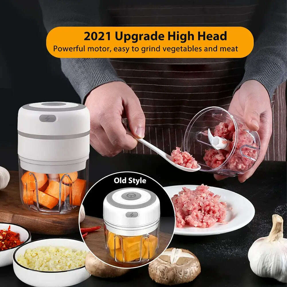 100/300mL Mini Electric Garlic Chopper USB Charging Ginger Masher Machine Sturdy Durable Chili Vegetable Crusher Kitchen Tool - KIMLUD