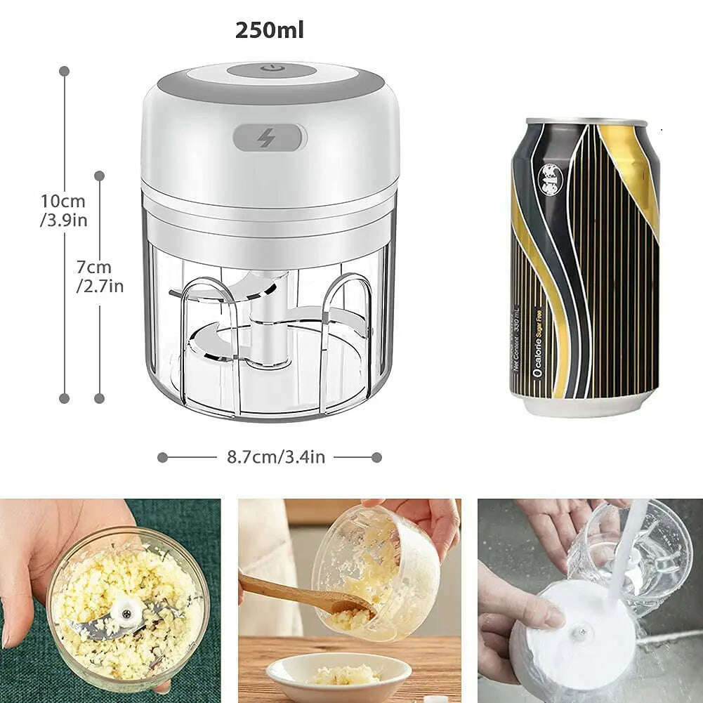 100/300mL Mini Electric Garlic Chopper USB Charging Ginger Masher Machine Sturdy Durable Chili Vegetable Crusher Kitchen Tool - KIMLUD