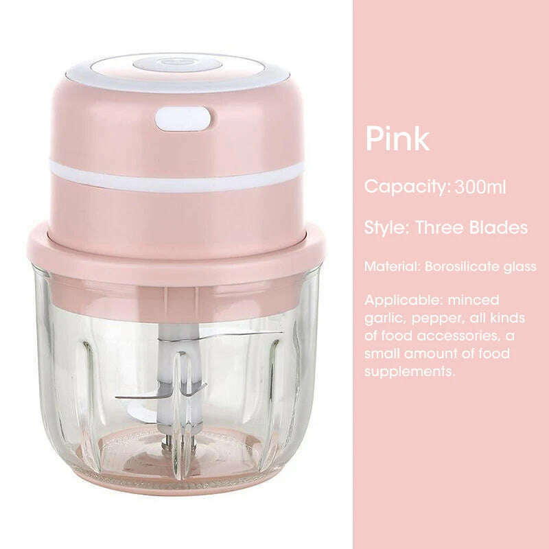 100/300mL Mini Electric Garlic Chopper USB Charging Ginger Masher Machine Sturdy Durable Chili Vegetable Crusher Kitchen Tool - KIMLUD