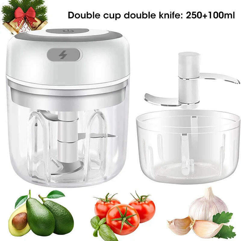 100/300mL Mini Electric Garlic Chopper USB Charging Ginger Masher Machine Sturdy Durable Chili Vegetable Crusher Kitchen Tool - KIMLUD