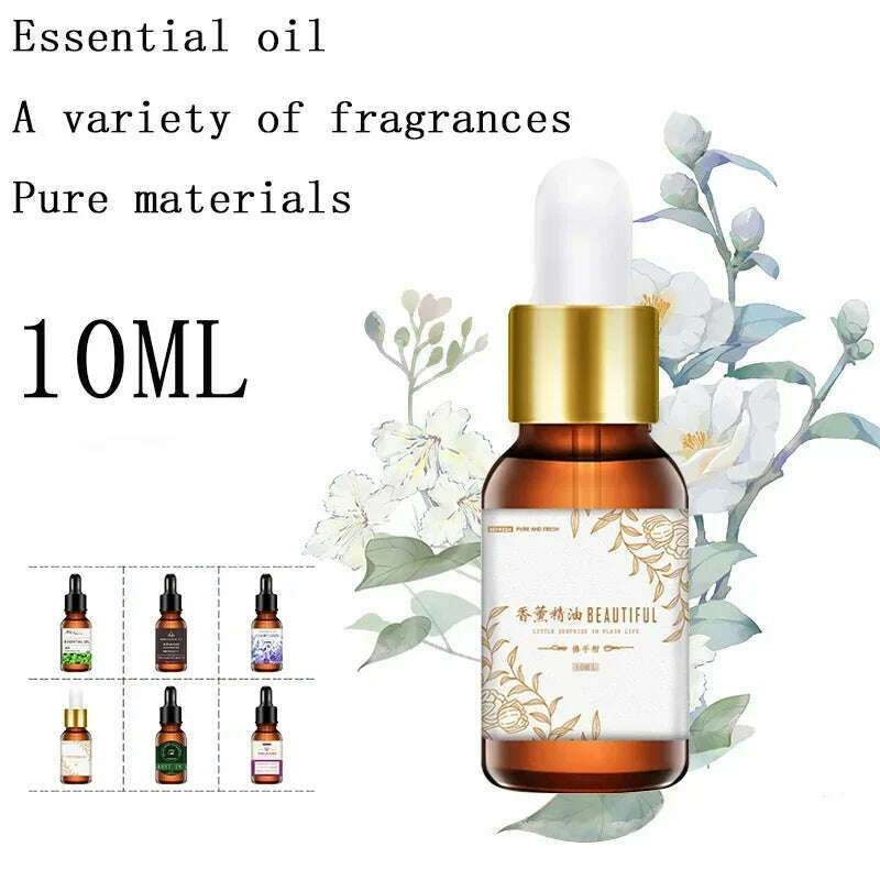 10ML Bergamot Clove Pure Essential Oil Sandalwood Patchouli Green Tea Diffused Aromatic Oil Fruity Cherry Mango Blueberry Aroma - KIMLUD