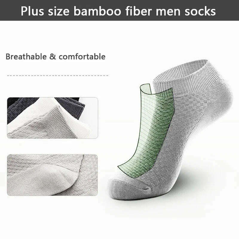 10Pairs/lot Bamboo Fiber Men Socks Large Size Short Ankle Business Black Male Meias Socks Breathable Men Plue Size EU38-48 - KIMLUD