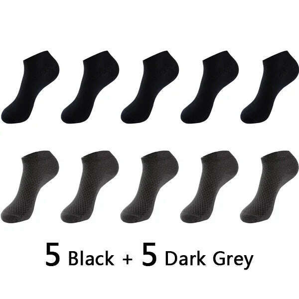 10Pairs/lot Bamboo Fiber Men Socks Large Size Short Ankle Business Black Male Meias Socks Breathable Men Plue Size EU38-48 - KIMLUD