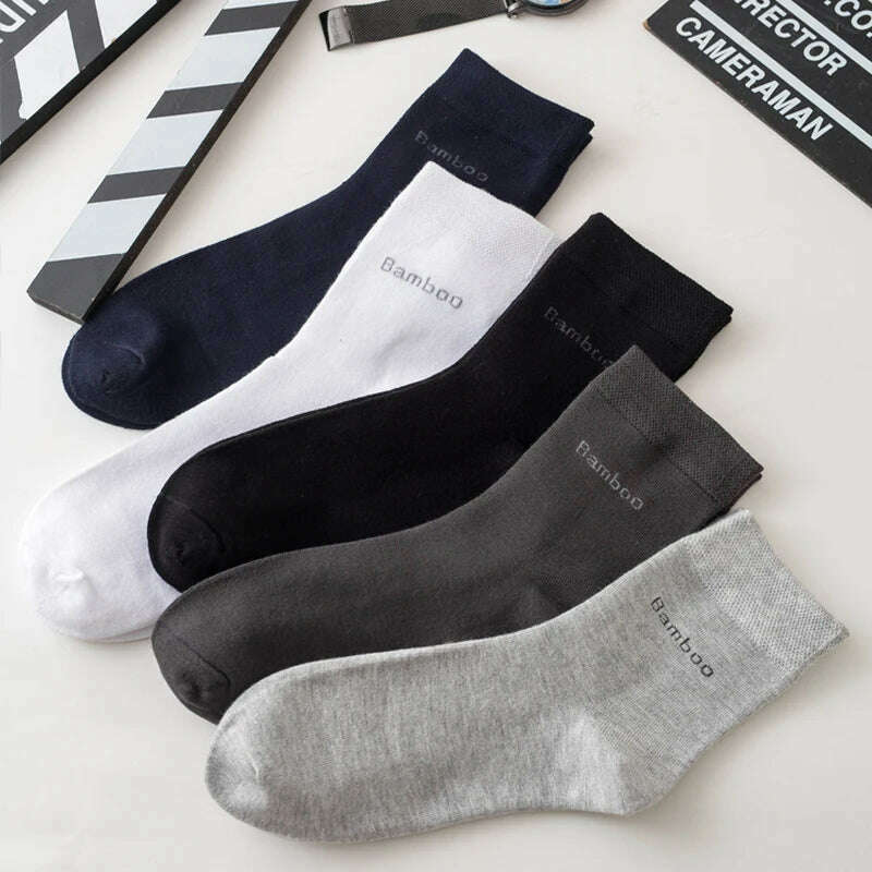 10Pairs/lot Men Bamboo Fiber Socks Casual Black White Business Anti-Bacterial Breatheable Male Sock High Quality Size 38-45 - KIMLUD