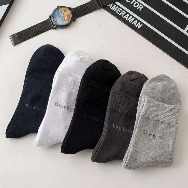 10Pairs/lot Men Bamboo Fiber Socks Casual Black White Business Anti-Bacterial Breatheable Male Sock High Quality Size 38-45 - KIMLUD