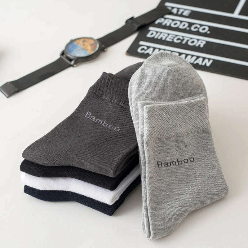 10Pairs/lot Men Bamboo Fiber Socks Casual Black White Business Anti-Bacterial Breatheable Male Sock High Quality Size 38-45 - KIMLUD