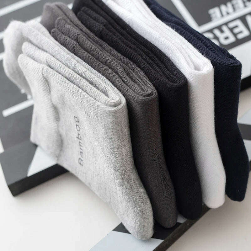 10Pairs/lot Men Bamboo Fiber Socks Casual Black White Business Anti-Bacterial Breatheable Male Sock High Quality Size 38-45 - KIMLUD