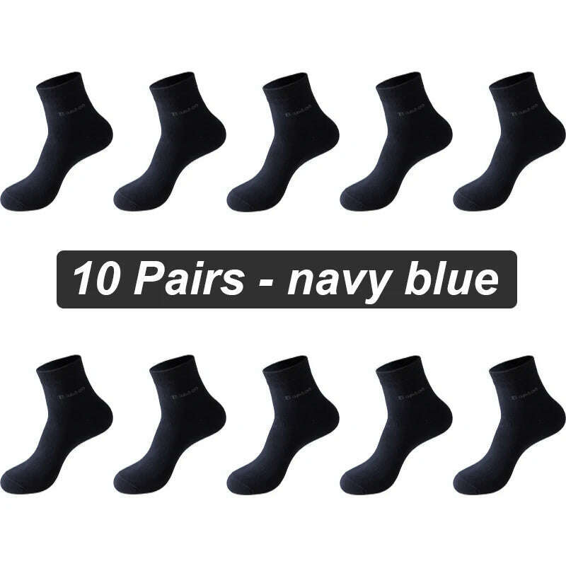 10Pairs/lot Men Bamboo Fiber Socks Casual Black White Business Anti-Bacterial Breatheable Male Sock High Quality Size 38-45 - KIMLUD