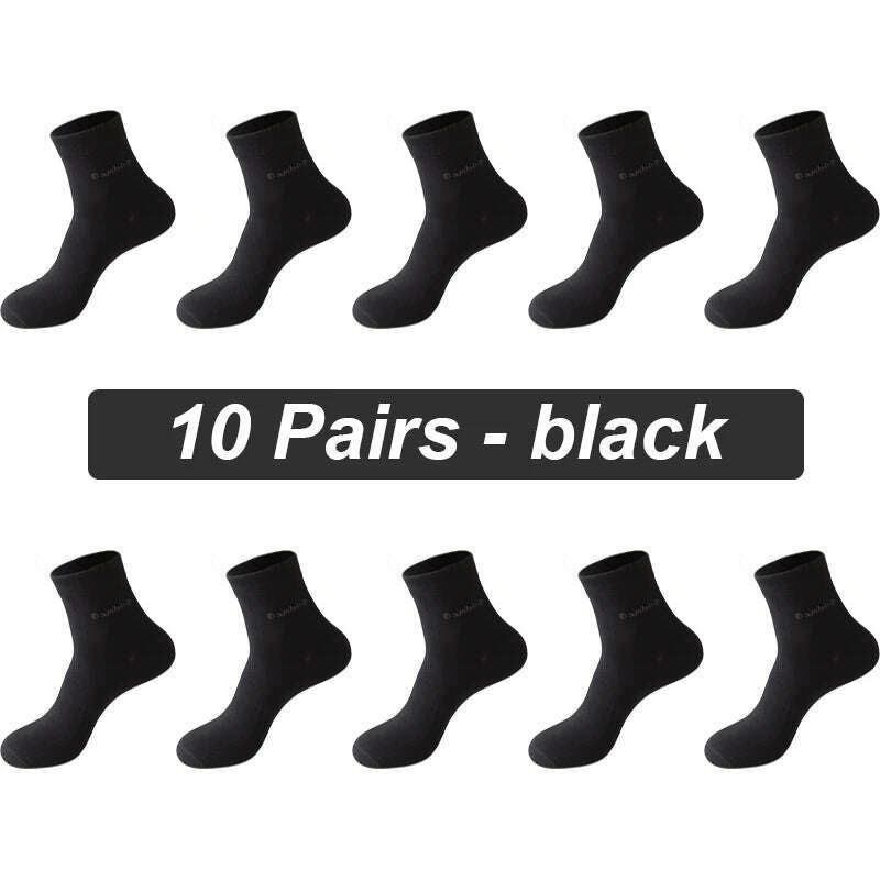 10Pairs/lot Men Bamboo Fiber Socks Casual Black White Business Anti-Bacterial Breatheable Male Sock High Quality Size 38-45 - KIMLUD