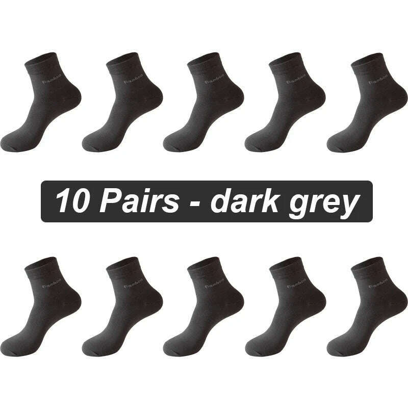 10Pairs/lot Men Bamboo Fiber Socks Casual Black White Business Anti-Bacterial Breatheable Male Sock High Quality Size 38-45 - KIMLUD