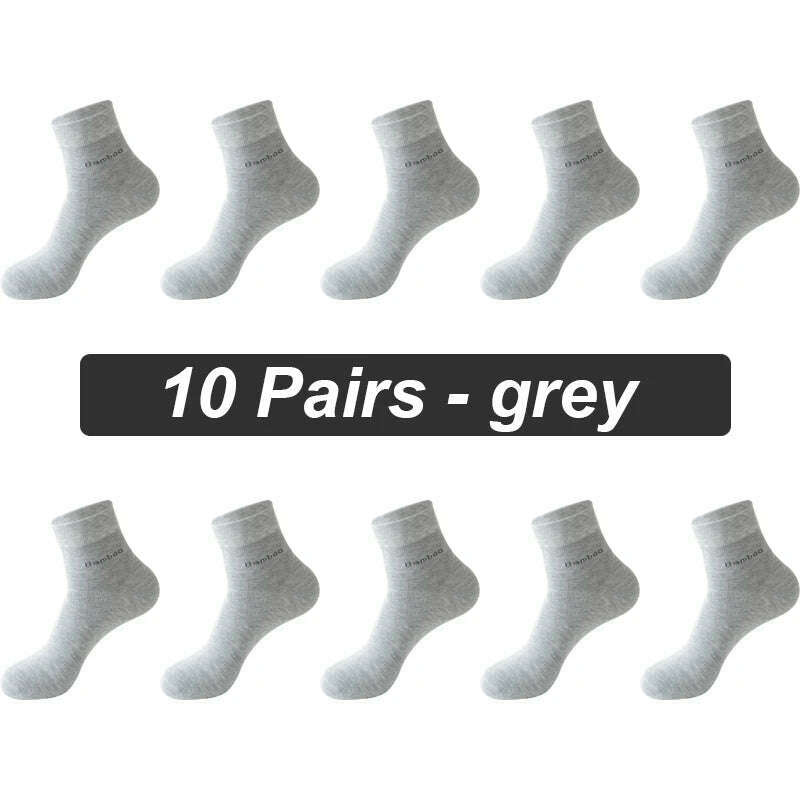 10Pairs/lot Men Bamboo Fiber Socks Casual Black White Business Anti-Bacterial Breatheable Male Sock High Quality Size 38-45 - KIMLUD