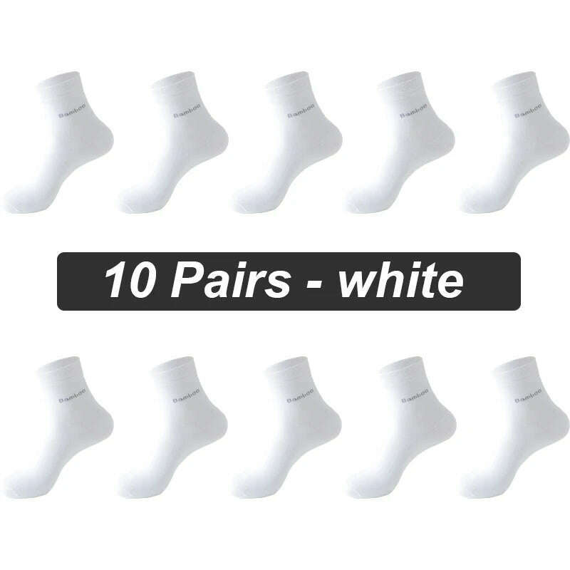 10Pairs/lot Men Bamboo Fiber Socks Casual Black White Business Anti-Bacterial Breatheable Male Sock High Quality Size 38-45 - KIMLUD