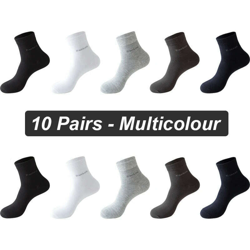 10Pairs/lot Men Bamboo Fiber Socks Casual Black White Business Anti-Bacterial Breatheable Male Sock High Quality Size 38-45 - KIMLUD