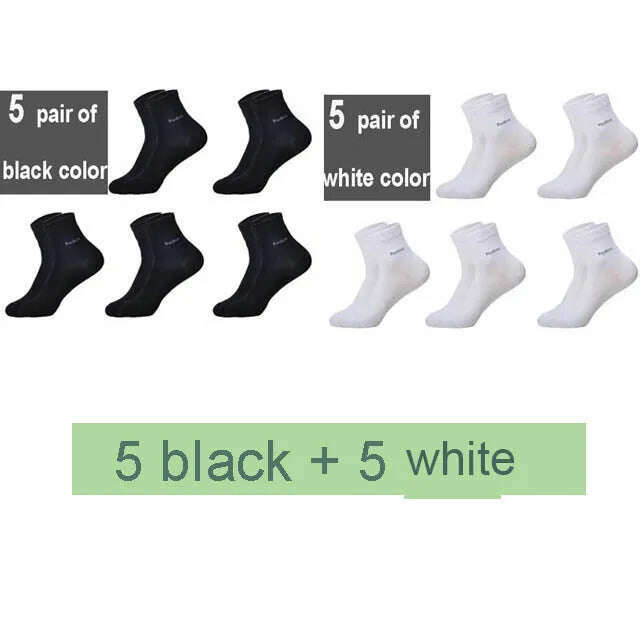 KIMLUD, 10Pairs/Lot Men Bamboo Socks Brand Comfortable Breathable Casual Business Men's Crew Socks High Quality Guarantee Sox Male Gift, 5 black 5 white / size 38-45, KIMLUD APPAREL - Womens Clothes
