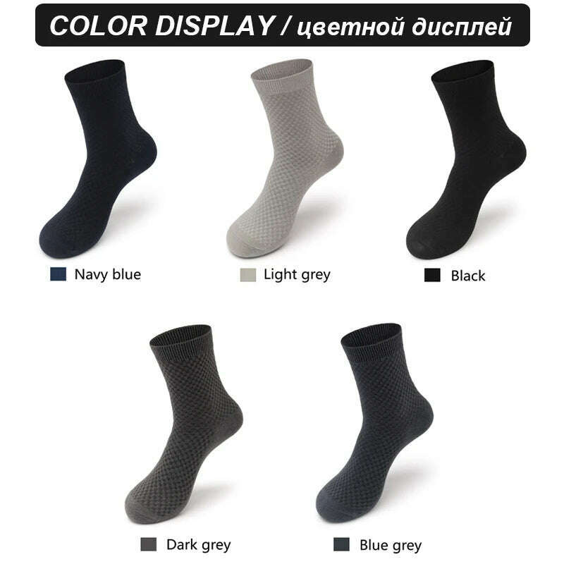 10Pairs/Lot Men's Bamboo Fiber Socks Long Black Business Soft Breathable New High Quality Autumn for Male Socks Plus Size 39-48 - KIMLUD