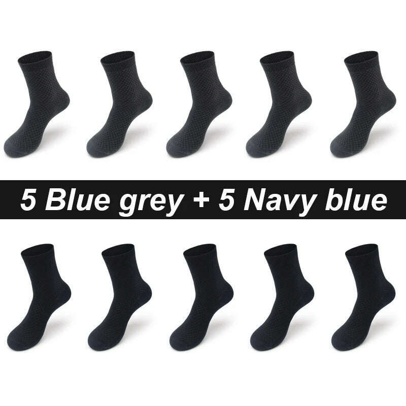 10Pairs/Lot Men's Bamboo Fiber Socks Long Black Business Soft Breathable New High Quality Autumn for Male Socks Plus Size 39-48 - KIMLUD