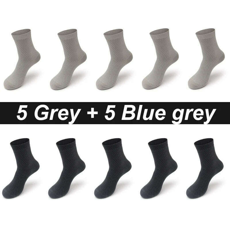 10Pairs/Lot Men's Bamboo Fiber Socks Long Black Business Soft Breathable New High Quality Autumn for Male Socks Plus Size 39-48 - KIMLUD