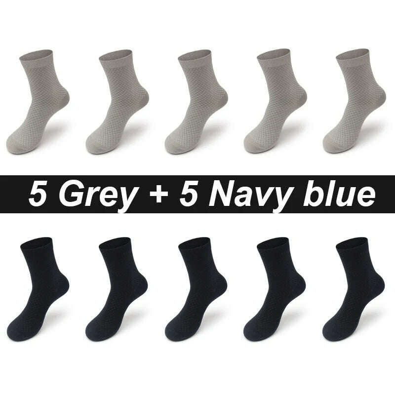 10Pairs/Lot Men's Bamboo Fiber Socks Long Black Business Soft Breathable New High Quality Autumn for Male Socks Plus Size 39-48 - KIMLUD