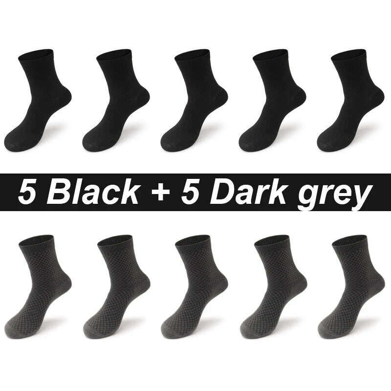 10Pairs/Lot Men's Bamboo Fiber Socks Long Black Business Soft Breathable New High Quality Autumn for Male Socks Plus Size 39-48 - KIMLUD