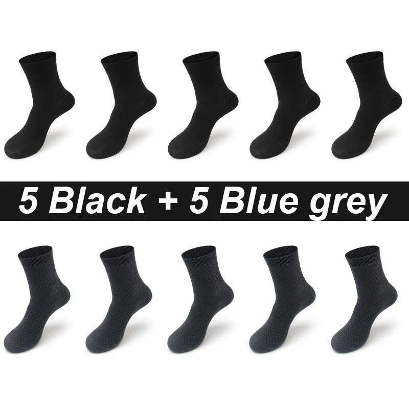 10Pairs/Lot Men's Bamboo Fiber Socks Long Black Business Soft Breathable New High Quality Autumn for Male Socks Plus Size 39-48 - KIMLUD