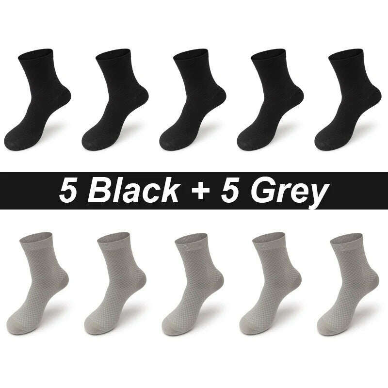 10Pairs/Lot Men's Bamboo Fiber Socks Long Black Business Soft Breathable New High Quality Autumn for Male Socks Plus Size 39-48 - KIMLUD