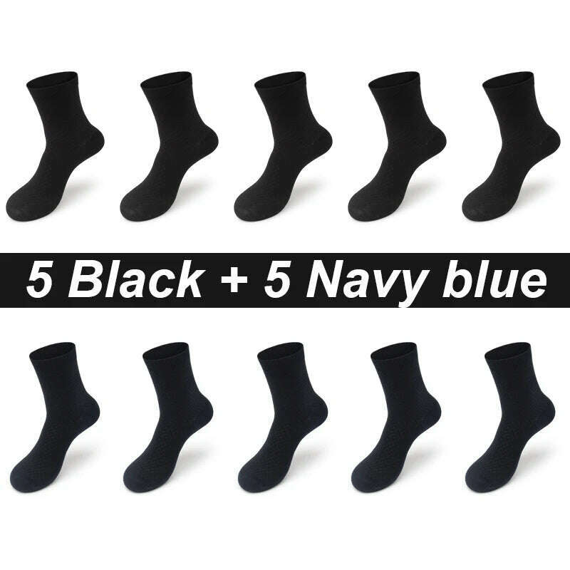 10Pairs/Lot Men's Bamboo Fiber Socks Long Black Business Soft Breathable New High Quality Autumn for Male Socks Plus Size 39-48 - KIMLUD