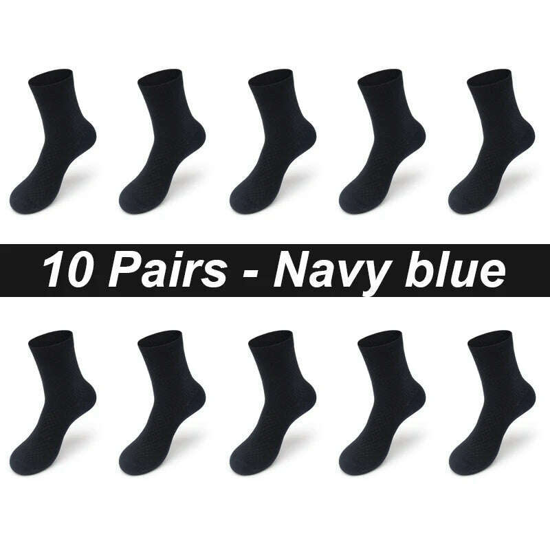10Pairs/Lot Men's Bamboo Fiber Socks Long Black Business Soft Breathable New High Quality Autumn for Male Socks Plus Size 39-48 - KIMLUD