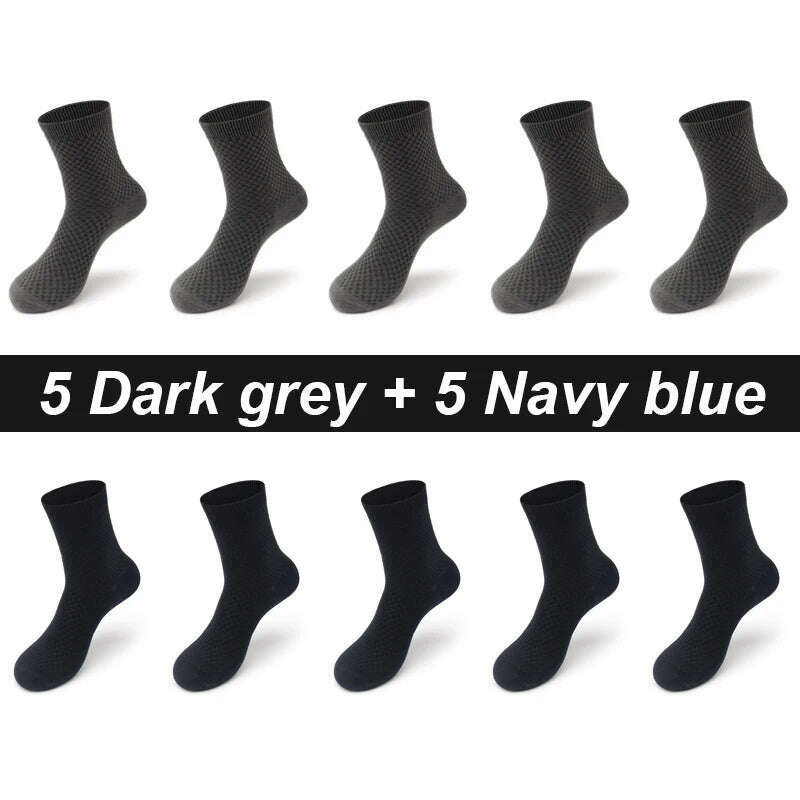 10Pairs/Lot Men's Bamboo Fiber Socks Long Black Business Soft Breathable New High Quality Autumn for Male Socks Plus Size 39-48 - KIMLUD