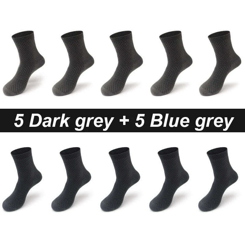 10Pairs/Lot Men's Bamboo Fiber Socks Long Black Business Soft Breathable New High Quality Autumn for Male Socks Plus Size 39-48 - KIMLUD
