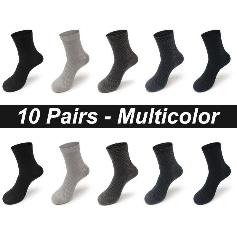 10Pairs/Lot Men's Bamboo Fiber Socks Long Black Business Soft Breathable New High Quality Autumn for Male Socks Plus Size 39-48 - KIMLUD