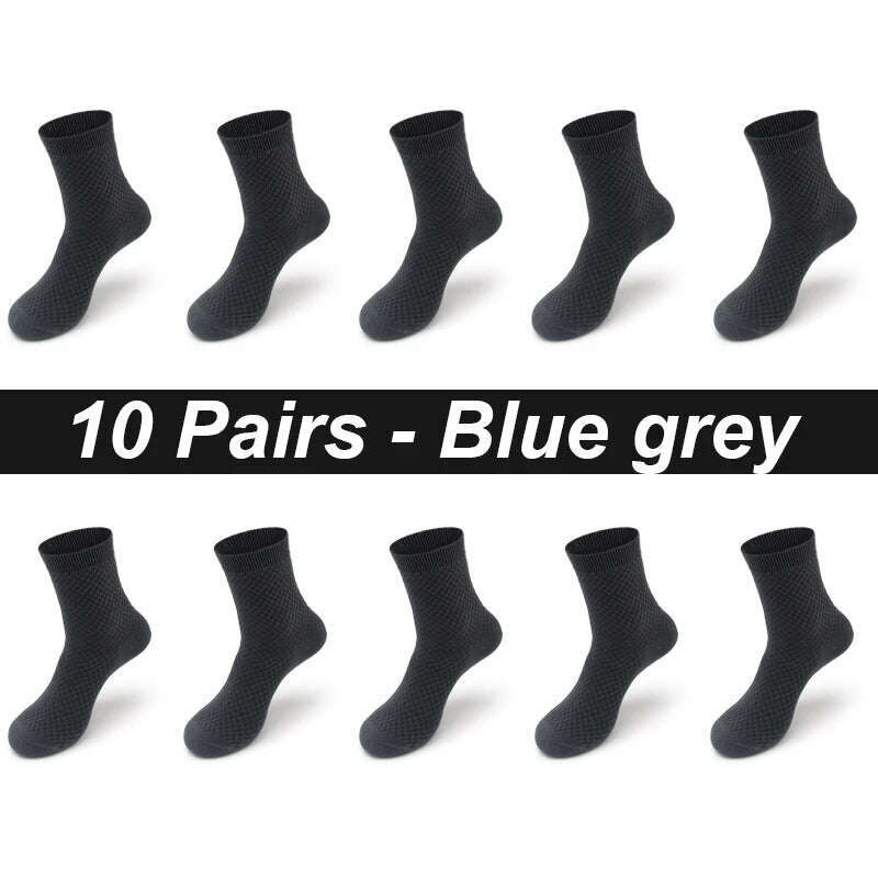 10Pairs/Lot Men's Bamboo Fiber Socks Long Black Business Soft Breathable New High Quality Autumn for Male Socks Plus Size 39-48 - KIMLUD