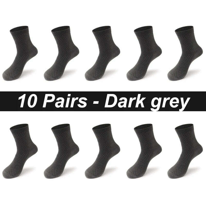 10Pairs/Lot Men's Bamboo Fiber Socks Long Black Business Soft Breathable New High Quality Autumn for Male Socks Plus Size 39-48 - KIMLUD