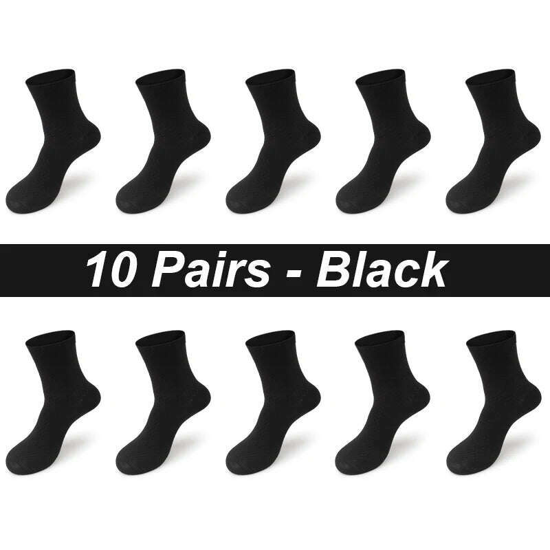 10Pairs/Lot Men's Bamboo Fiber Socks Long Black Business Soft Breathable New High Quality Autumn for Male Socks Plus Size 39-48 - KIMLUD