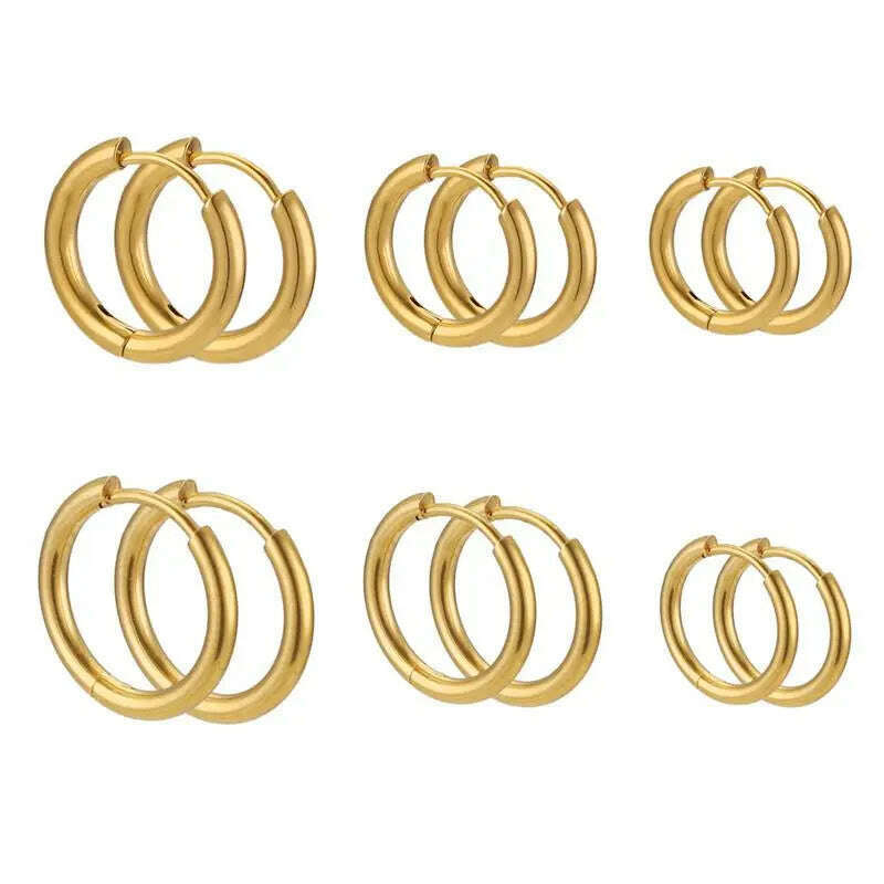 KIMLUD, 10pcs Stainless Steel Small Hoops Earring 8-20mm Women Men Piercing Ear Cartilage Stainles Steel Round Circle Pendientes, KIMLUD Womens Clothes