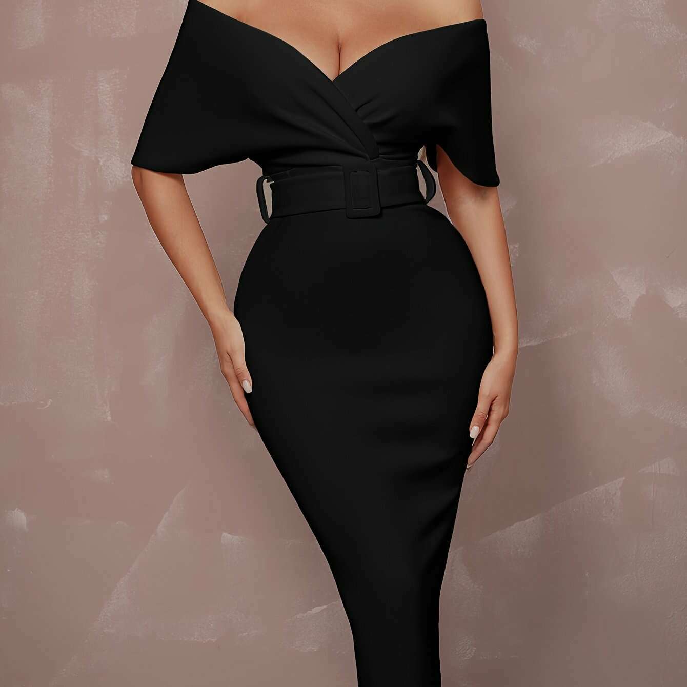 stunning-off-the-shoulder-bodycon-dress---v-neck-split-hem-belted-waist-elegant-design-for-wedding-party-formal-occasions---womens-clothing-body-hugging-silhouettekimlud-womens-fashion-34625796