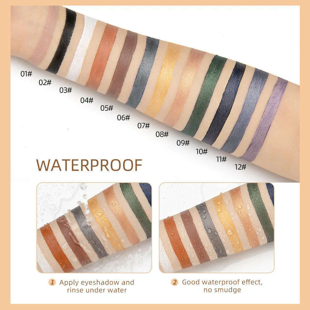 12 Color Highlighter Eyeshadow Pencil Waterproof Glitter Matte Nude Eye Shadow Makeup Pigment Pearlescent Silkworm Eyeshadow Pen - KIMLUD