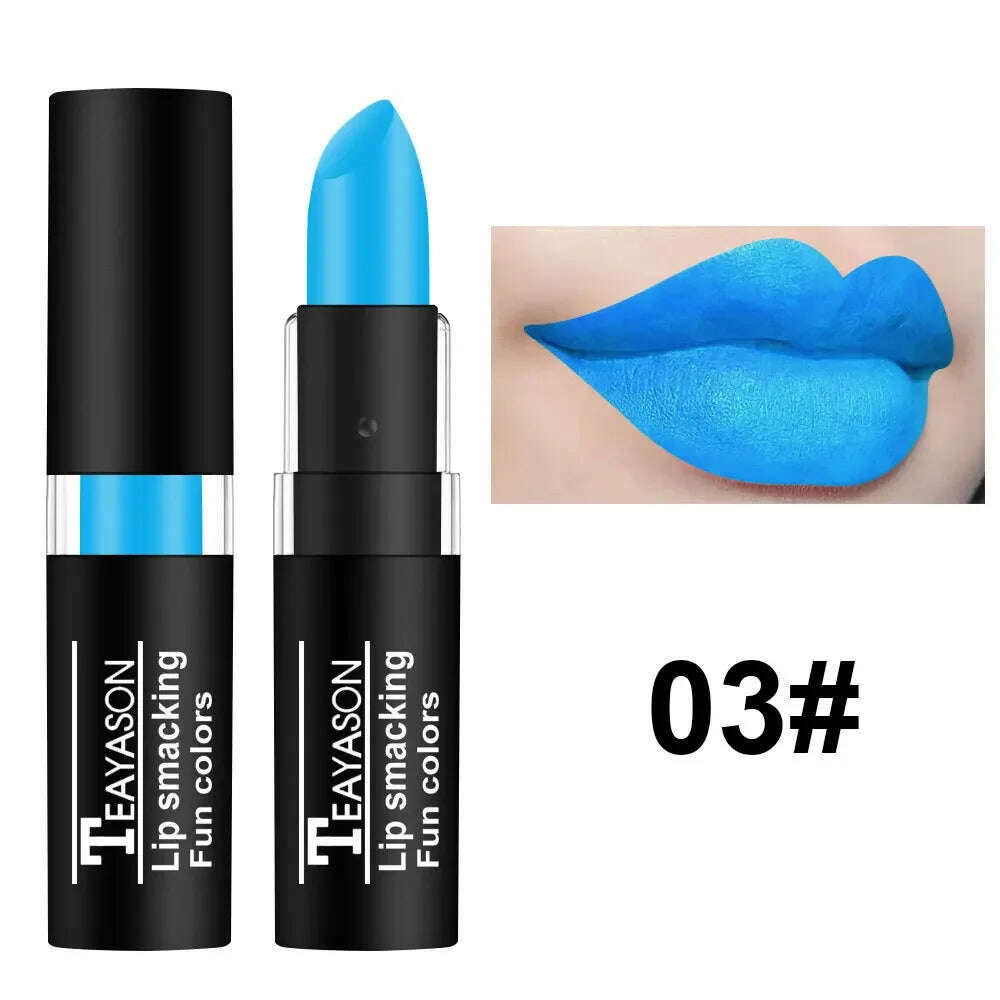 KIMLUD, 12 Colors Blue Black White Vampire Color Matte Lipstick Waterproof Retro Dark Color Lipsticks Holloween Party Makeup Cosmetics, 03, KIMLUD Women's Clothes