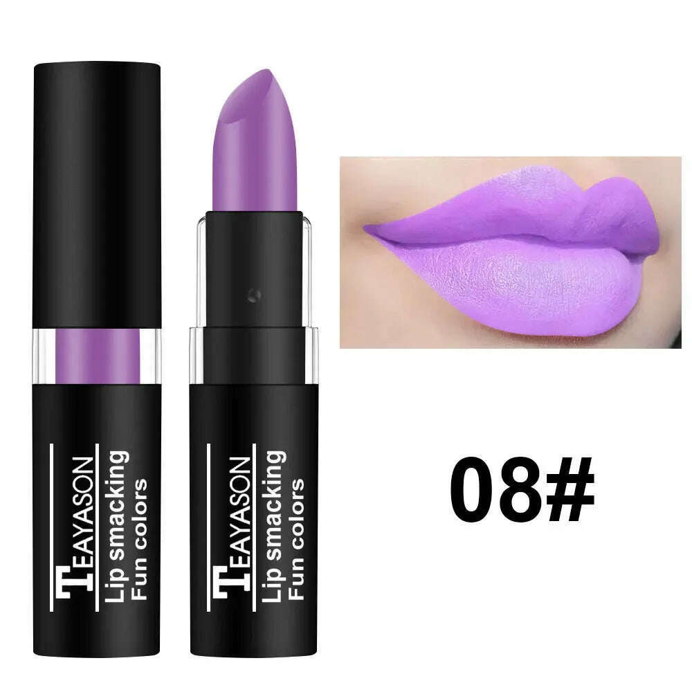 KIMLUD, 12 Colors Blue Black White Vampire Color Matte Lipstick Waterproof Retro Dark Color Lipsticks Holloween Party Makeup Cosmetics, 08, KIMLUD Women's Clothes