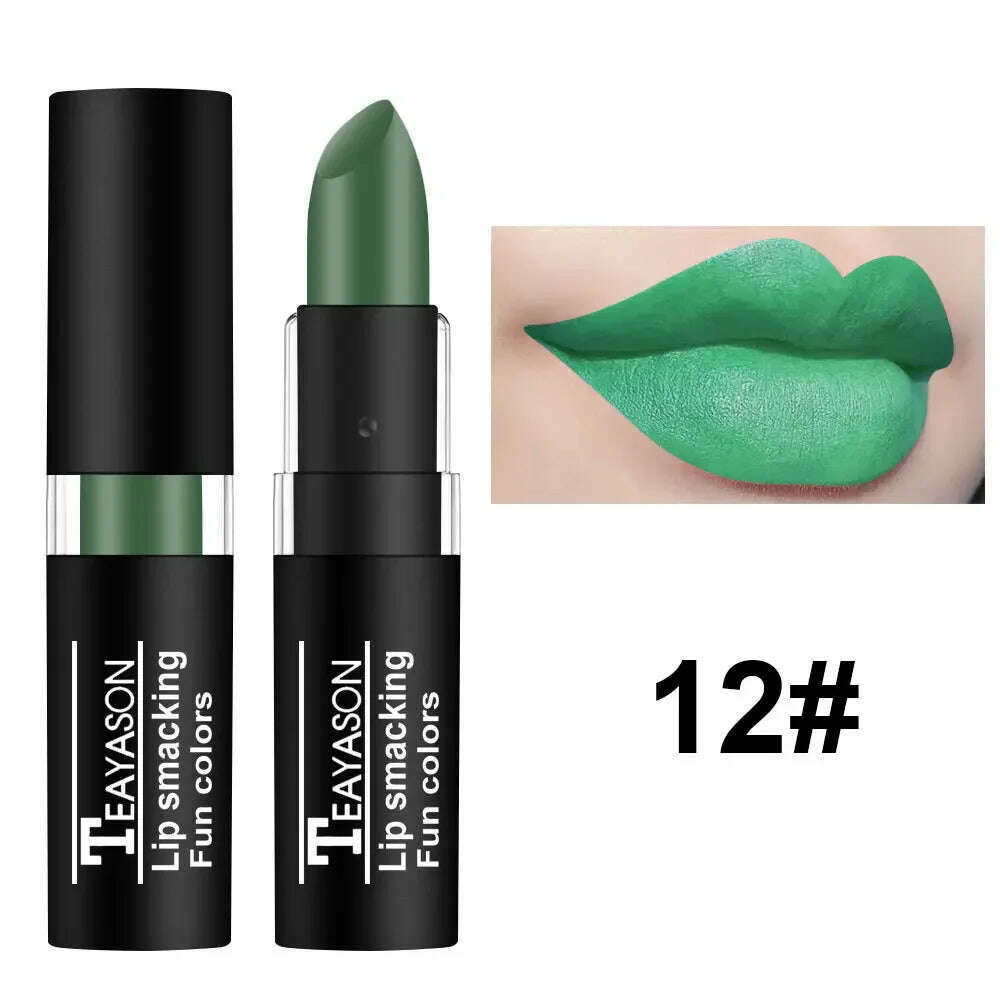 KIMLUD, 12 Colors Blue Black White Vampire Color Matte Lipstick Waterproof Retro Dark Color Lipsticks Holloween Party Makeup Cosmetics, 12, KIMLUD Women's Clothes