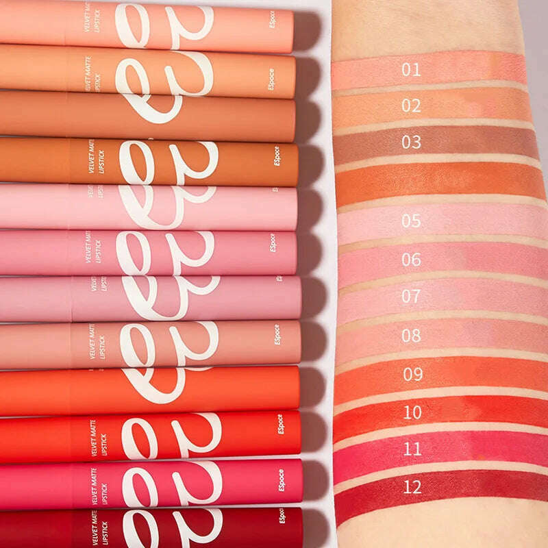 KIMLUD, 12 Colors Matte Lipstick Waterproof Long Lasting Nude Pink Velvet Lipsticks Non Stick Nude Series Lip Tint Cosmetic Makeup, KIMLUD Womens Clothes