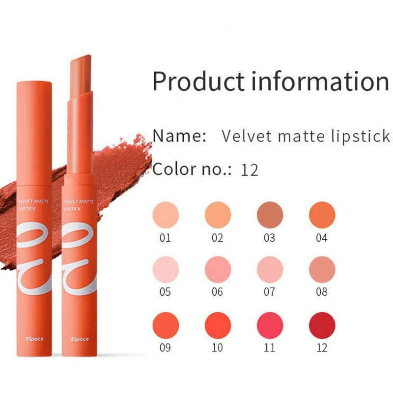 KIMLUD, 12 Colors Matte  Lipstick  Waterproof  Long Lasting Nude Pink Velvet Lipsticks Non Stick Nude Series  Lip Tint  Cosmetic Makeup, KIMLUD Women's Clothes