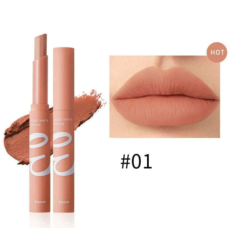 KIMLUD, 12 Colors Matte Lipstick Waterproof Long Lasting Nude Pink Velvet Lipsticks Non Stick Nude Series Lip Tint Cosmetic Makeup, 01, KIMLUD APPAREL - Womens Clothes