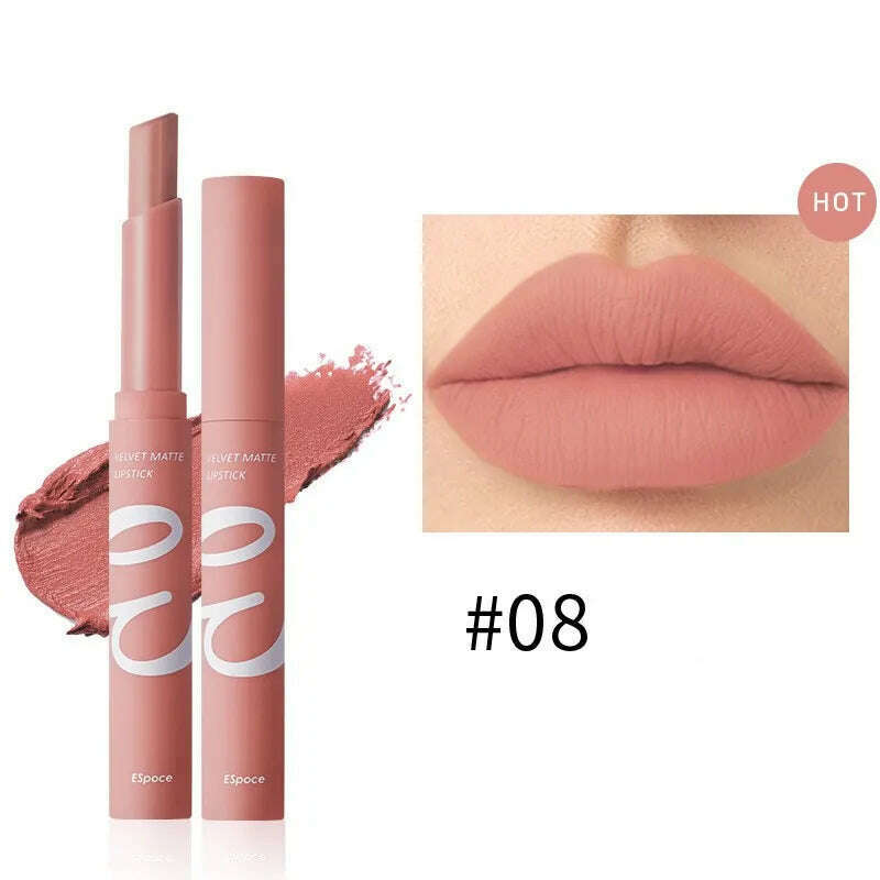 KIMLUD, 12 Colors Matte Lipstick Waterproof Long Lasting Nude Pink Velvet Lipsticks Non Stick Nude Series Lip Tint Cosmetic Makeup, 08, KIMLUD APPAREL - Womens Clothes