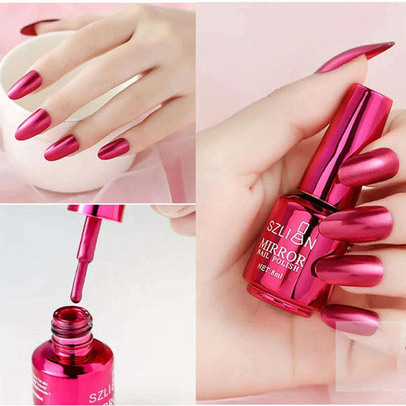 12 Colors Mirror Polish Long-lasting Quick-drying Metallic Silver Purple Rose Gold Nail Polish Is Not Peelable Nails Gel Varnish - KIMLUD