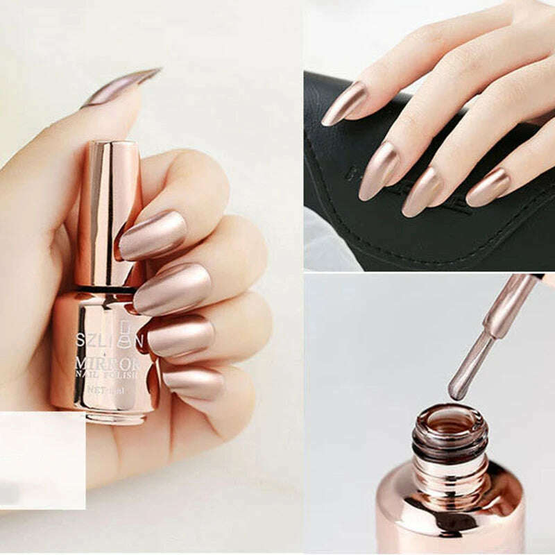 12 Colors Mirror Polish Long-lasting Quick-drying Metallic Silver Purple Rose Gold Nail Polish Is Not Peelable Nails Gel Varnish - KIMLUD