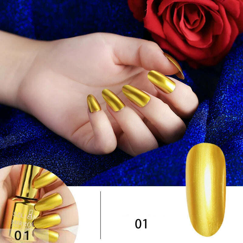12 Colors Mirror Polish Long-lasting Quick-drying Metallic Silver Purple Rose Gold Nail Polish Is Not Peelable Nails Gel Varnish - KIMLUD